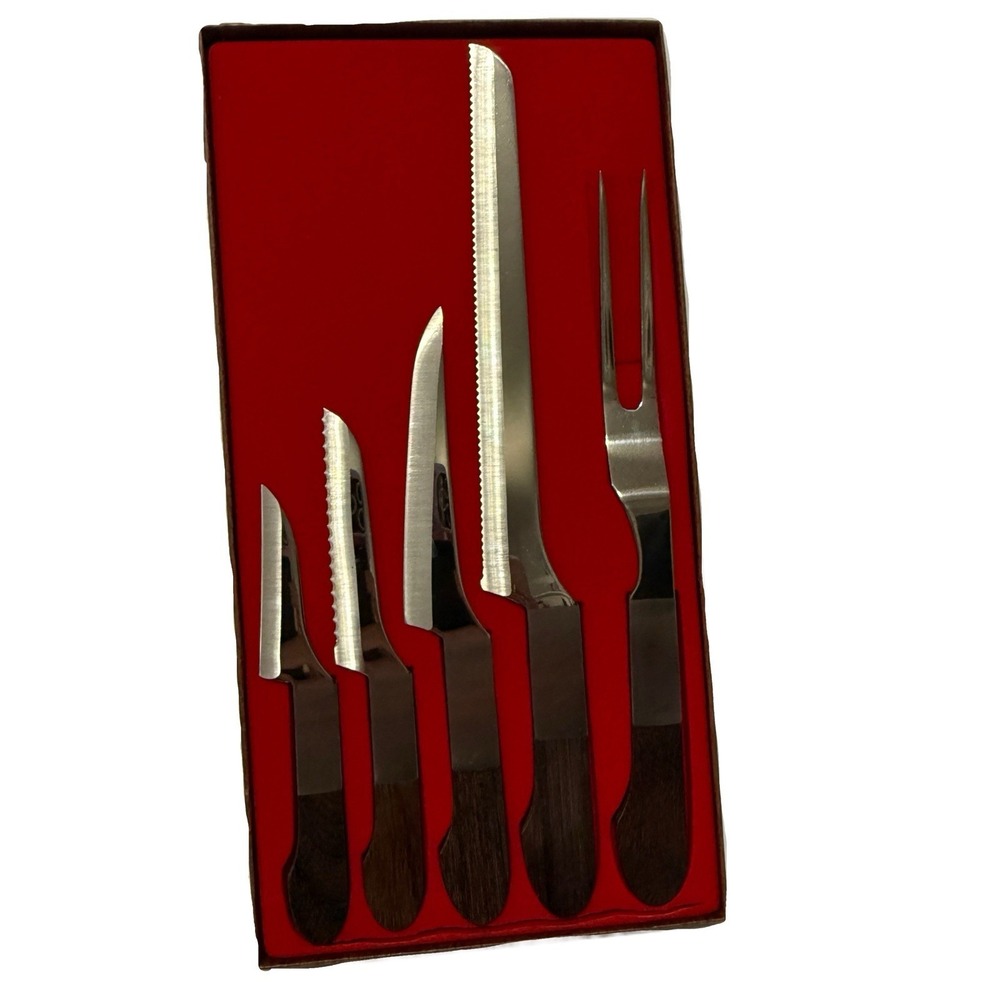 Burnco Stainless Steel Kitchen Wonder Knife Fork Set of 5 Boxed Knives Vintage‎